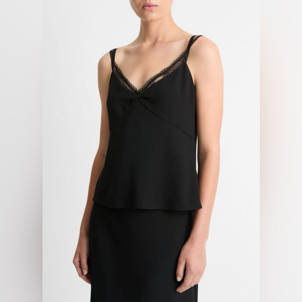 NWT Vince lace trim v neck cami in black size XL